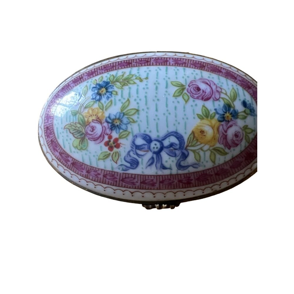 LIMOGES FRANCE BOX~ VINTAGE FLORAL ROUND ~ FLOWERS ~ PINK ROSES ~ PARIS ~ SIGNED